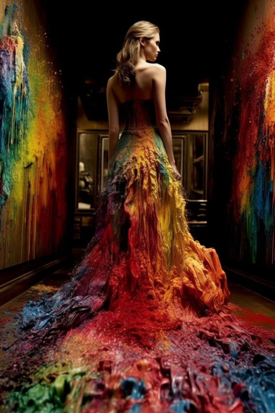 Melted Crayon Met Gala Dress - by Justin Hart - Hello, AI