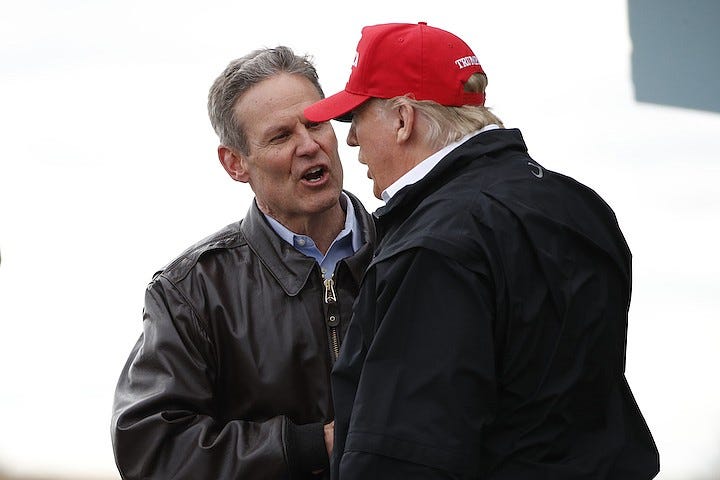 President Donald Trump speaks with Tennessee Gov. Bill Lee in Nashville President Donald Trump speaks with Tennessee Gov. Bill Lee in Nashville