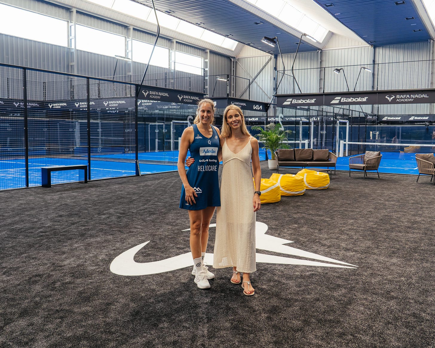 Gemma Triay and Maribel Nadal at the opening of the new indoor padel courts at the Rafa Nadal Academy by Movistar.