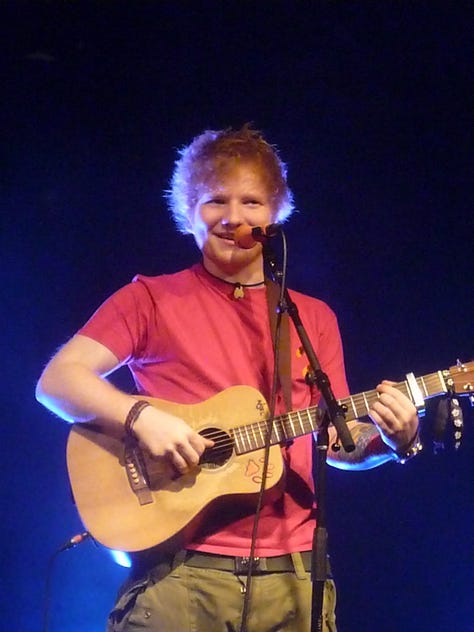 images of Ed Sheeran playing guitar and singing, image of girls with Ed Sheeran