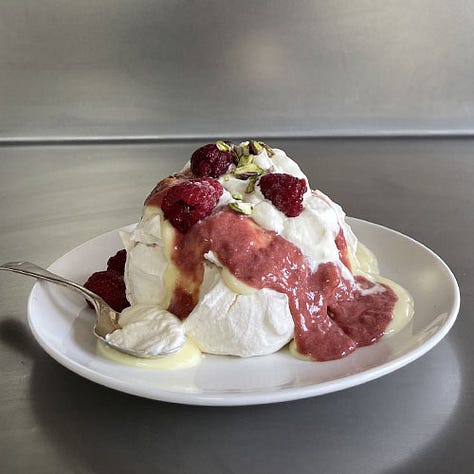 Meringue with berries and cream.