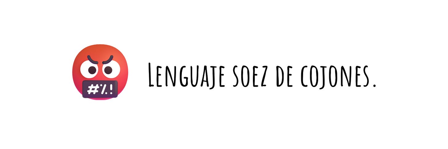 Es una etiqueta que he creado para avisar de que el relato puede contener lenguaje malsonante. En ella aparece un emoji enfadado, rojo de rabia, con una etiqueta de censura en la boca y he escrito "Lenguaje soez de cojones".