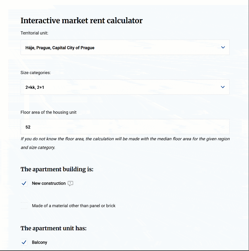 Result of a market rent calculator submission (as displayed on a Google-translated page in English)