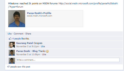 I reached 2000 points on MSDN! Paras Doshi reached 2000 points on MSDN!