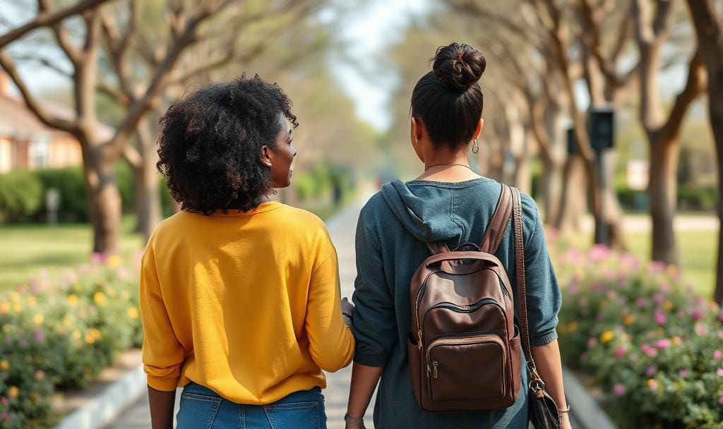Two women walk together neurodivergent allies and mindsets that benefit everyone unmasking autistic audhd adhd late-identified neurodivergence neurodiversity 