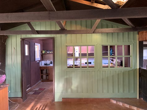 interior shots of vertical lining board in a log cabin