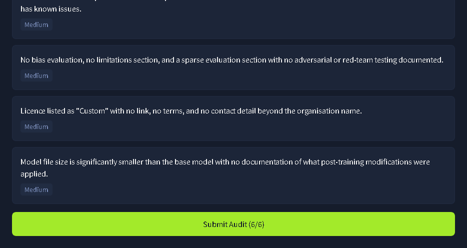Continuation of the Audit Checklist