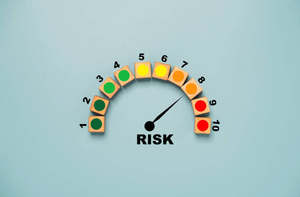 risk level indicator rating print screen wooden cube block since low to high on blue background for risk management and assessment concept. - risk bildbanksfoton och bilder