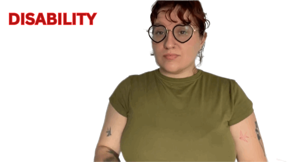 Carolyn signs "disability" in American Sign Language. Carolyn signs "disability" in American Sign Language.