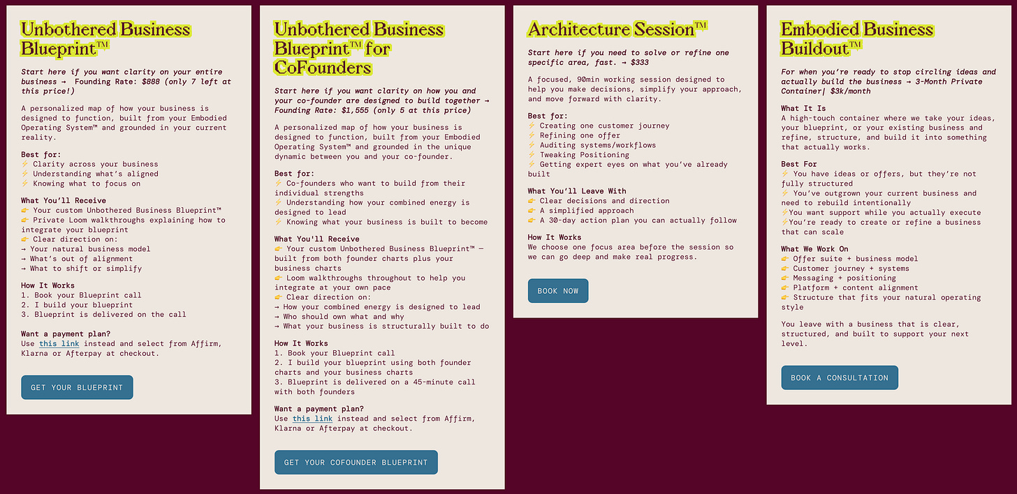 A screenshot of services at https://www.begoodguide.com/workwithme