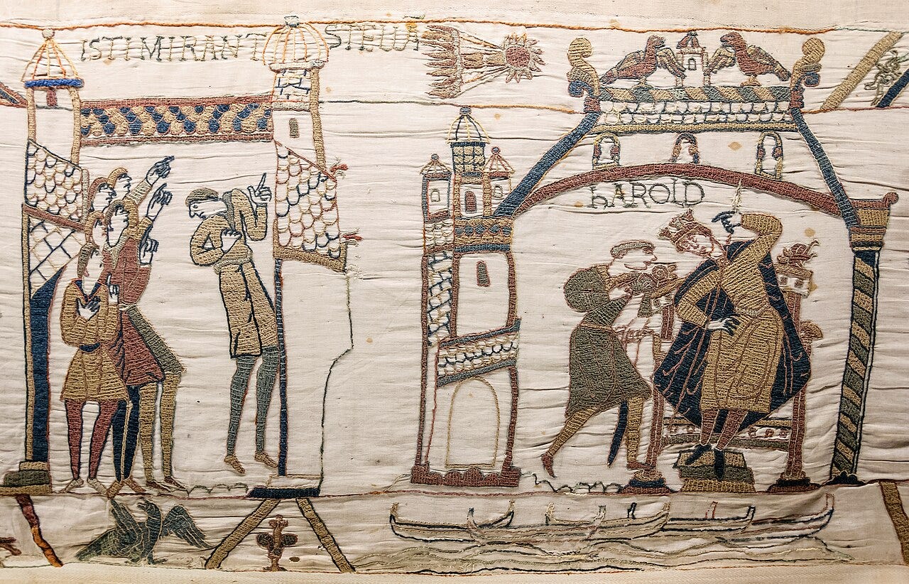 Bayeux Tapestry scene showing Halley's Comet Bayeux Tapestry scene showing Halley's Comet