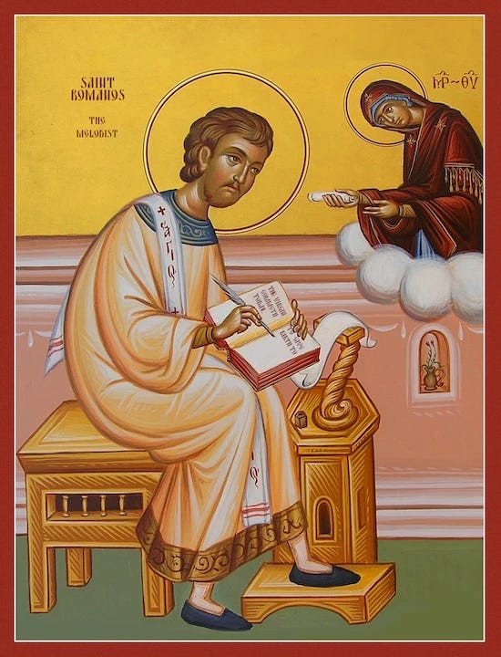Icon of St. Romanos Melodist - (sitting). - (1RO13) - Uncut Mountain Supply Icon of St. Romanos Melodist - (sitting). - (1RO13) - Uncut Mountain Supply