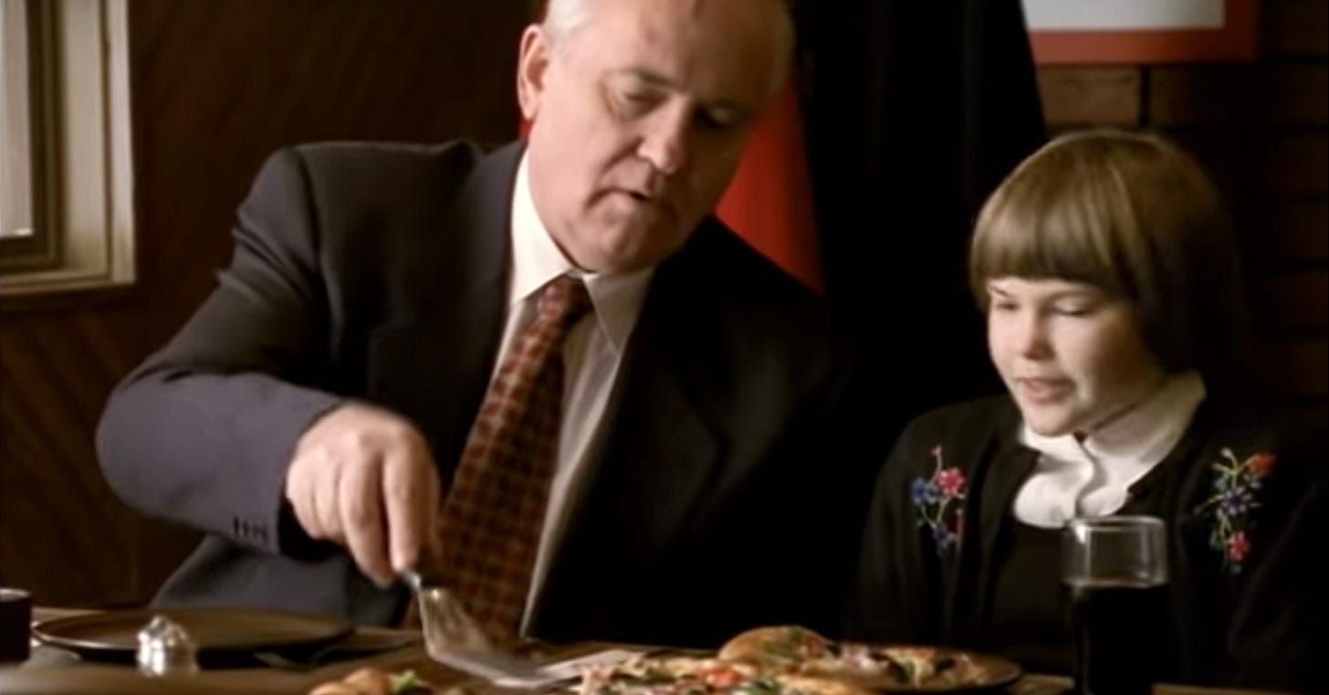 Former Soviet Leader Gorbachev Starred in a Pizza Hut Commercial in 1997 |  Eater
