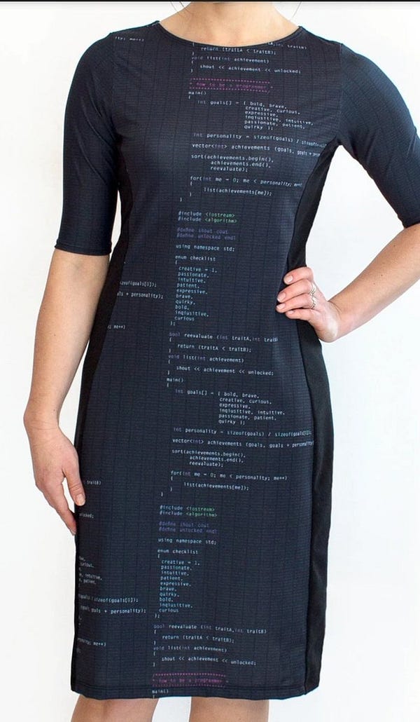 A dress that is literally covered in code