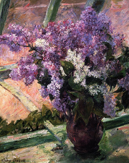 Lilacs in a Window by mary Cassatt Lilacs in a Window by Mary Cassatt