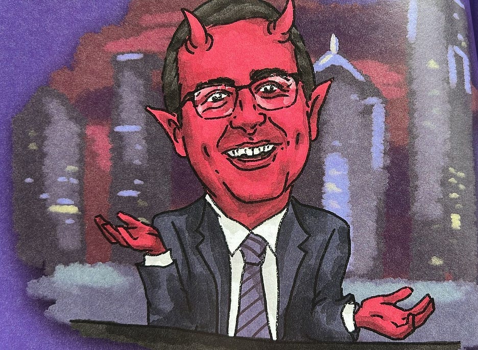 A cartoon of John Oliver from ABCs for MAGA Kids
