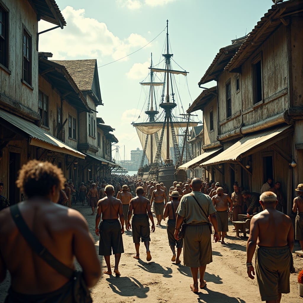 In the heart of 17th century Port Royal, Jamaica, a vibrant and tumultuous scene unfolds.