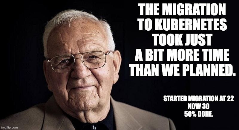 Why does migrating to Kubernetes feel like digging dead bodies? Migrating  to Kubernetes has become the new norm. It's like we've all bought into the  promise of a silver bullet for our