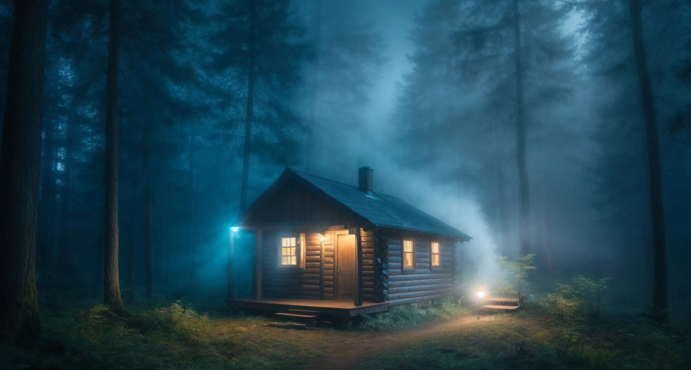 Cabin in dark forest