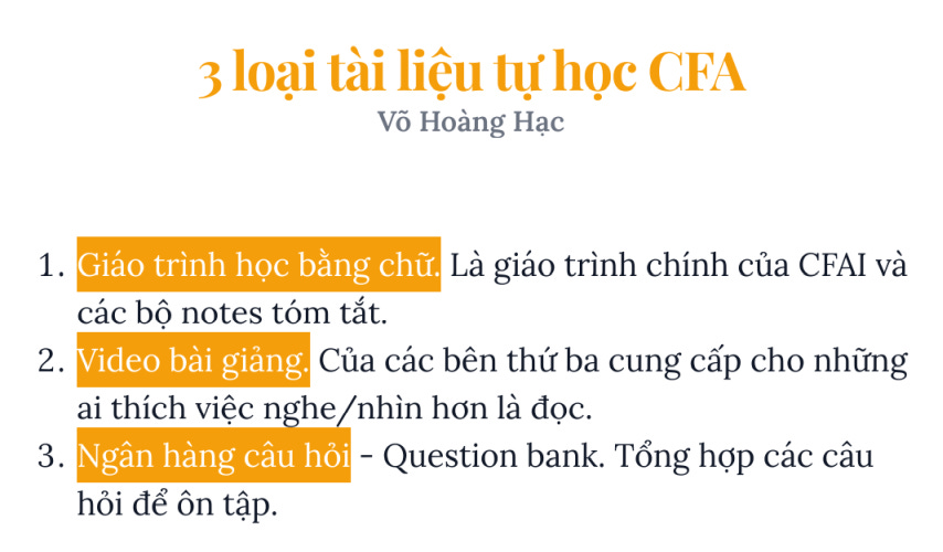 Ba loại tài liệu tự học CFA