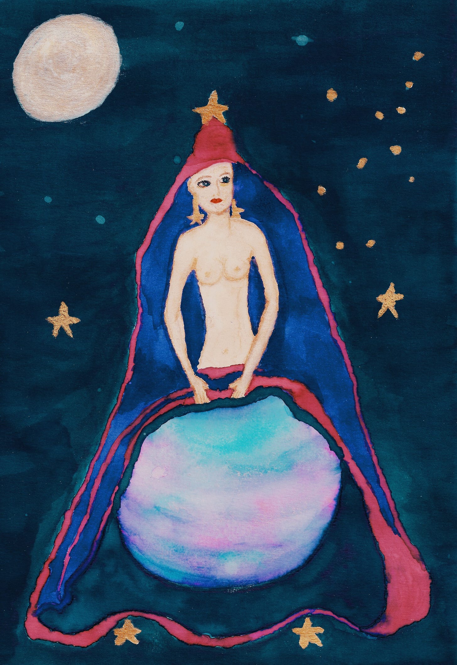 Venus Rising - a colourful art print of the goddess and her planet.