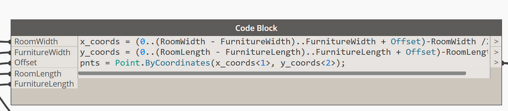 The Dynamo code block that generates the grid.
