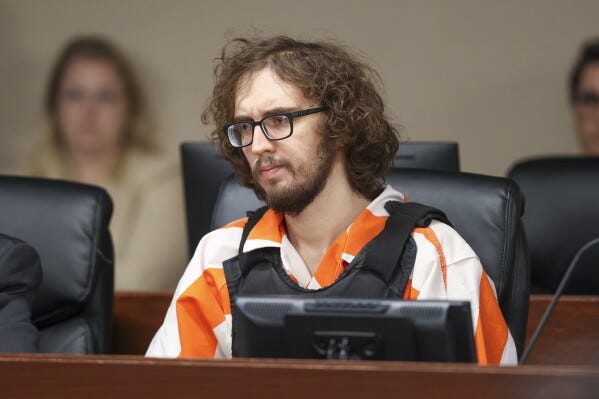 Patrick Crusius attends a sentencing hearing with Judge Sam Medrano in the 409th district Commissioners Courtroom at the Enrique Moreno County Courthosue during in El Paso, Texas, April 21, 2025. (Ruben R. Ramirez/Pool Photo via AP)