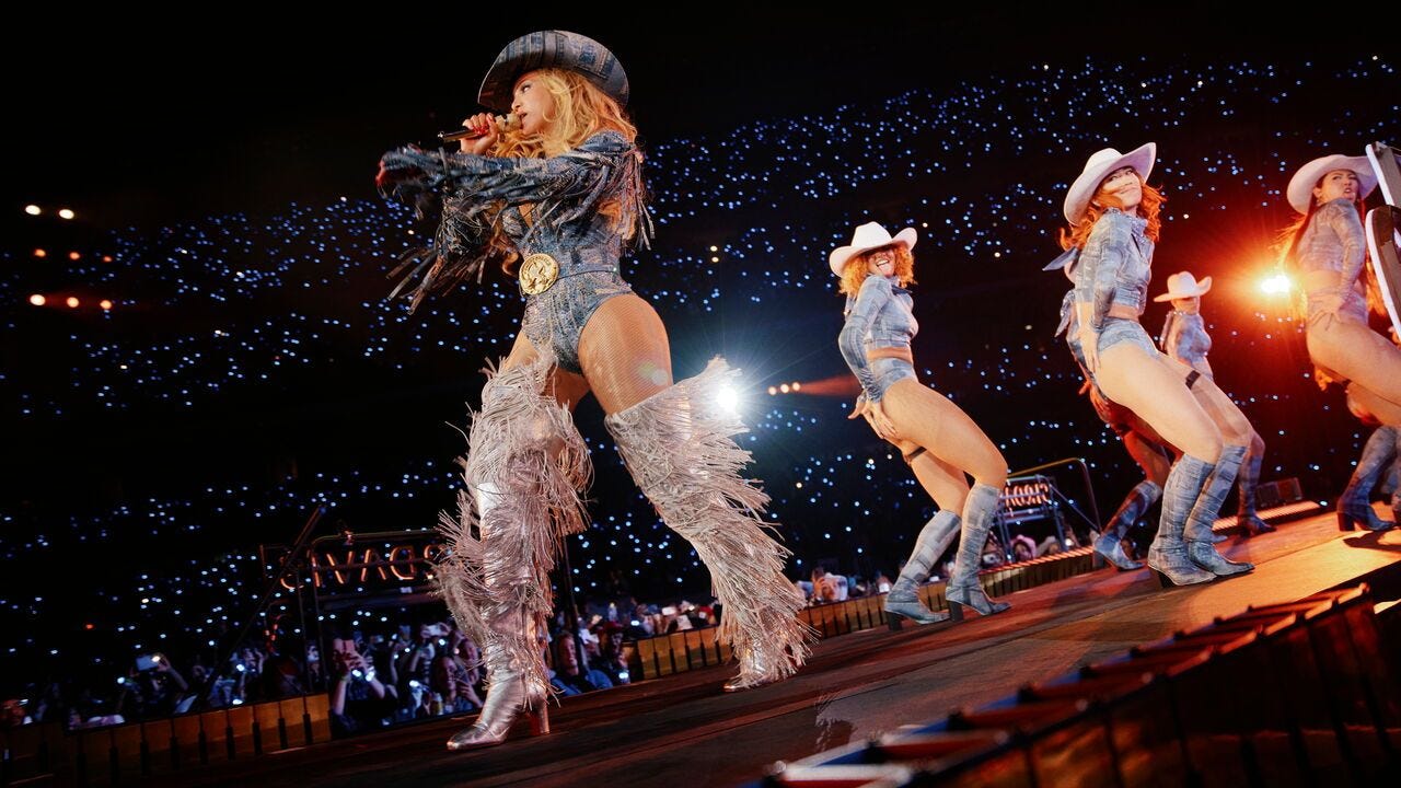 Beyonce performs on stage during her Cowboy Carter Tour Beyonce performs on stage during her Cowboy Carter Tour