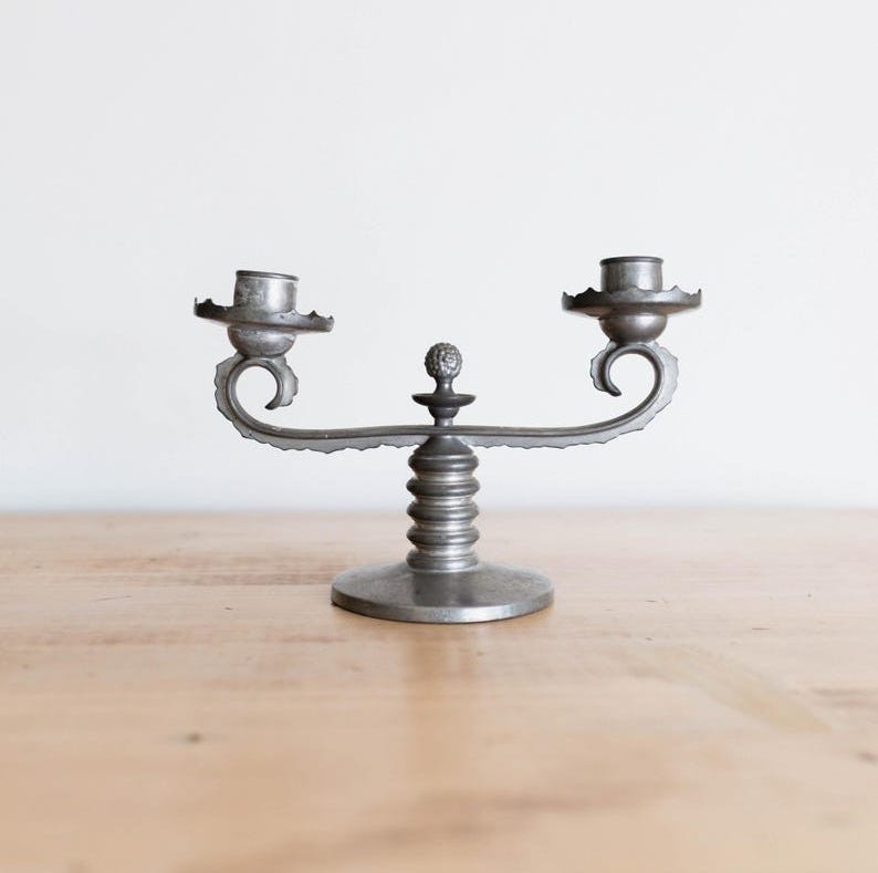 Vintage Plymouth Pewter Candelabra | Vintage Art Deco Candlestick Holder image 1