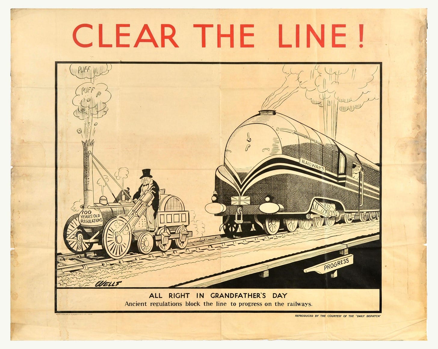 It seems, going-by this cartoon done by the goodly *Sam wells* in 1938, that there was a consensus a-simmering @large to the effect that a 'deadweight' of obsolete rules was holding-back progress It seems, going-by this cartoon done by the goodly *Sam wells* in 1938, that there was a consensus a-simmering @large to the effect that a 'deadweight' of obsolete rules was holding-back progress