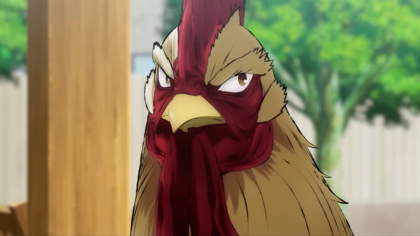 Keiji meets a little girl in Rooster Fighter Season 1 Episode 1.