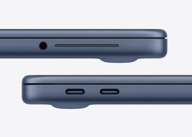 Two USB-C ports and a headphone jack let you connect a variety of accessories, transfer your data, and charge MacBook Neo. Two USB-C ports and a headphone jack let you connect a variety of accessories, transfer your data, and charge MacBook Neo.