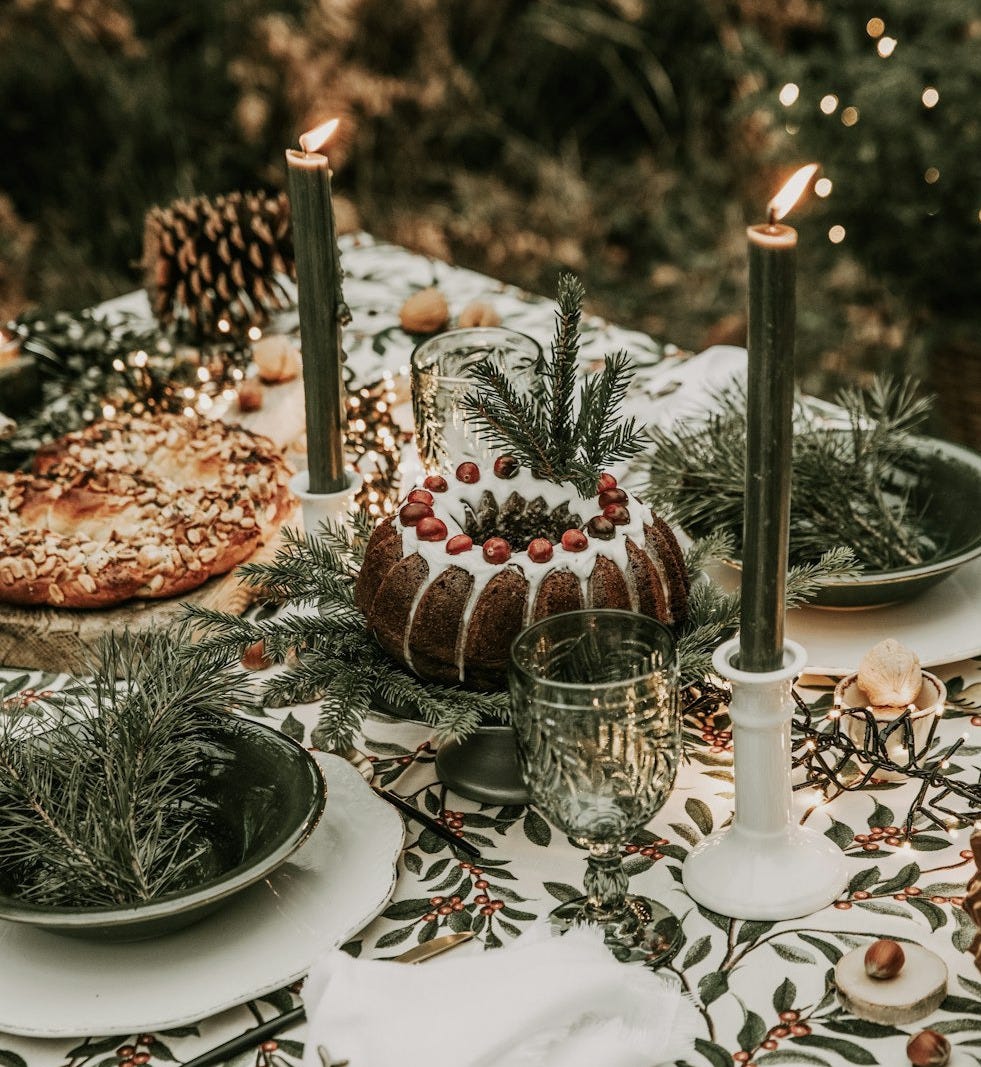 a table with food and candles