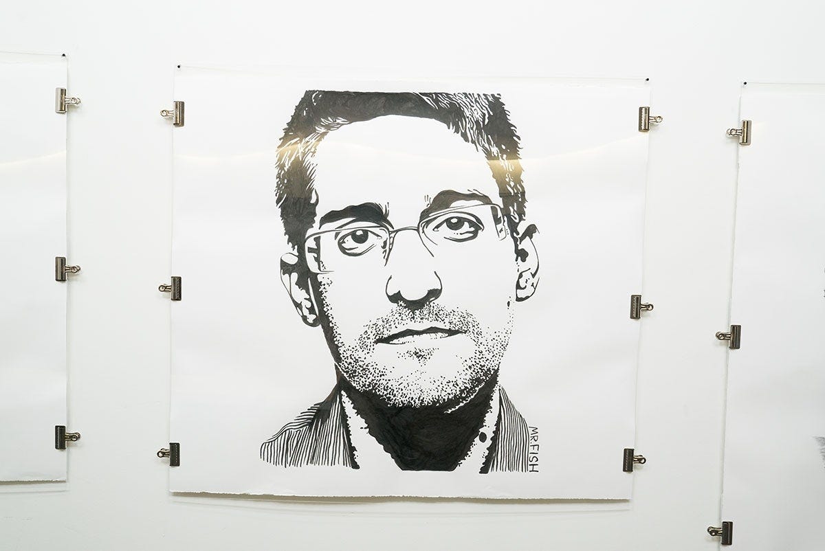 Ink drawing of Edward Snowden Ink drawing of Edward Snowden
