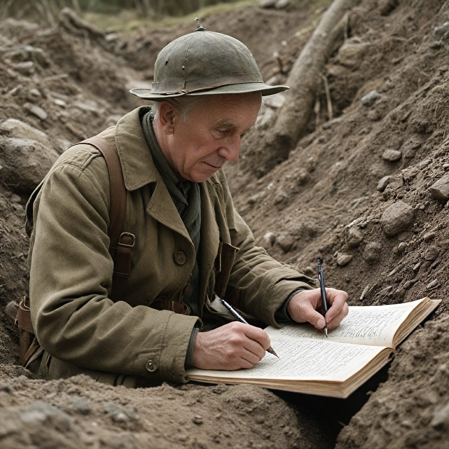 J.R.R. Tolkien writing the Silmarillion while in a trench in World War One J.R.R. Tolkien writing the Silmarillion while in a trench in World War One