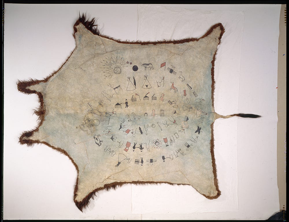 A buffalo hide with a spiral of drawings on it. https://d43fweuh3sg51.cloudfront.net/media/media_files/12b646d3-9757-48fc-8d7d-ac99178afdf9/34040fd0-6f30-430d-b13d-1aee1ec72266.png A buffalo hide with a spiral of drawings on it. https://d43fweuh3sg51.cloudfront.net/media/media_files/12b646d3-9757-48fc-8d7d-ac99178afdf9/34040fd0-6f30-430d-b13d-1aee1ec72266.png