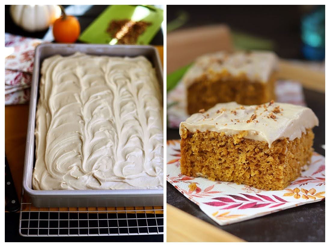 Pumpkin Spice Cake with Brown Sugar Cream Cheese Frosting, Cook the Vineyard