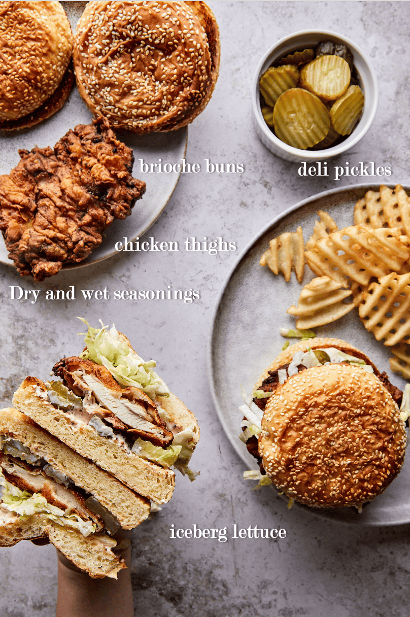 The Best Fried Chicken Recipe Key Ingredients include: iceberg lettuce, deli pickles, brioche bun, and dry and wet seasonings. The Best Fried Chicken Recipe Key Ingredients include: iceberg lettuce, deli pickles, brioche bun, and dry and wet seasonings.