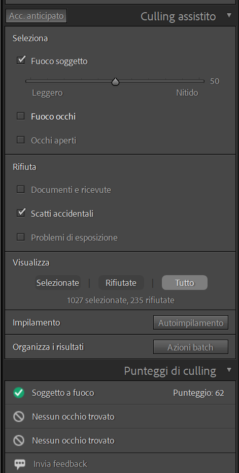 Il nuovo tab Clulling assistito di Lightroom Classic ver. 15.0