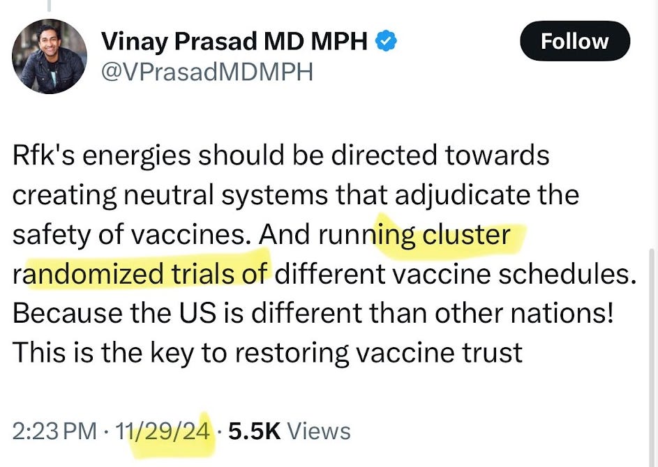 Vinay Prasad proposing more impossible vaccine RCTs to "restore trust" Vinay Prasad proposing more impossible vaccine RCTs to "restore trust"