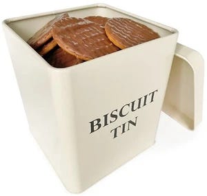 Biscuit Tin Cream Vintage Large Style Metal Storage Box with Lid & Handle - Picture 1 of 9