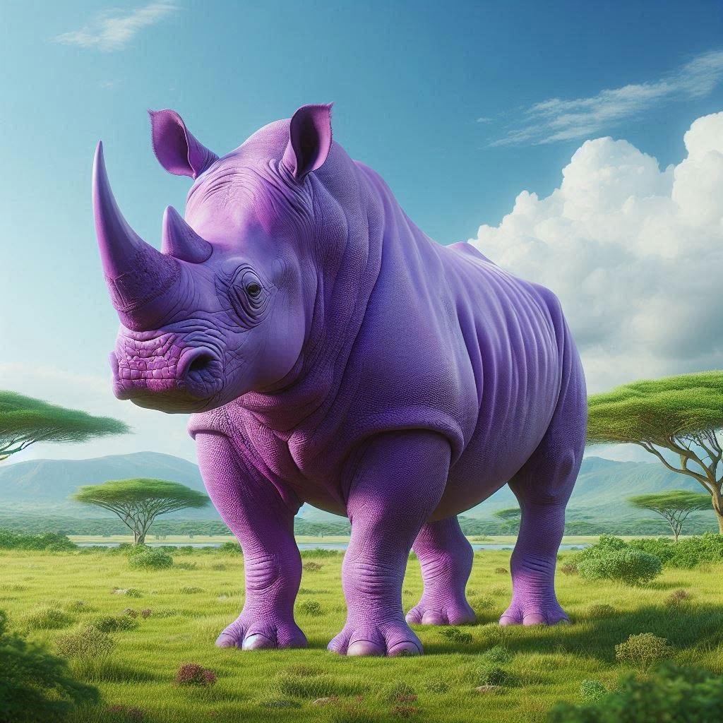 a purple rhinoceros photorealistic