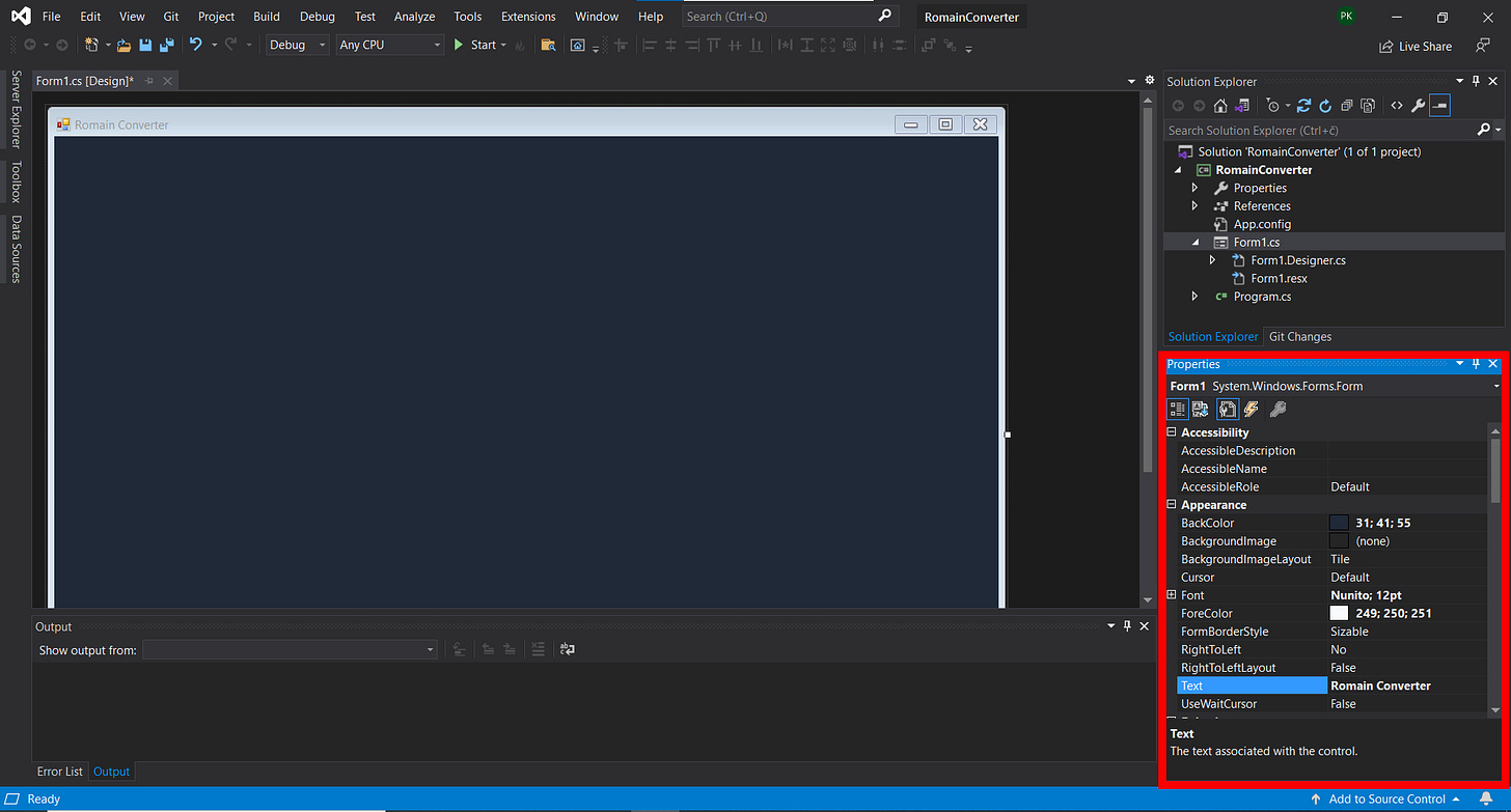 Properties in visual studio