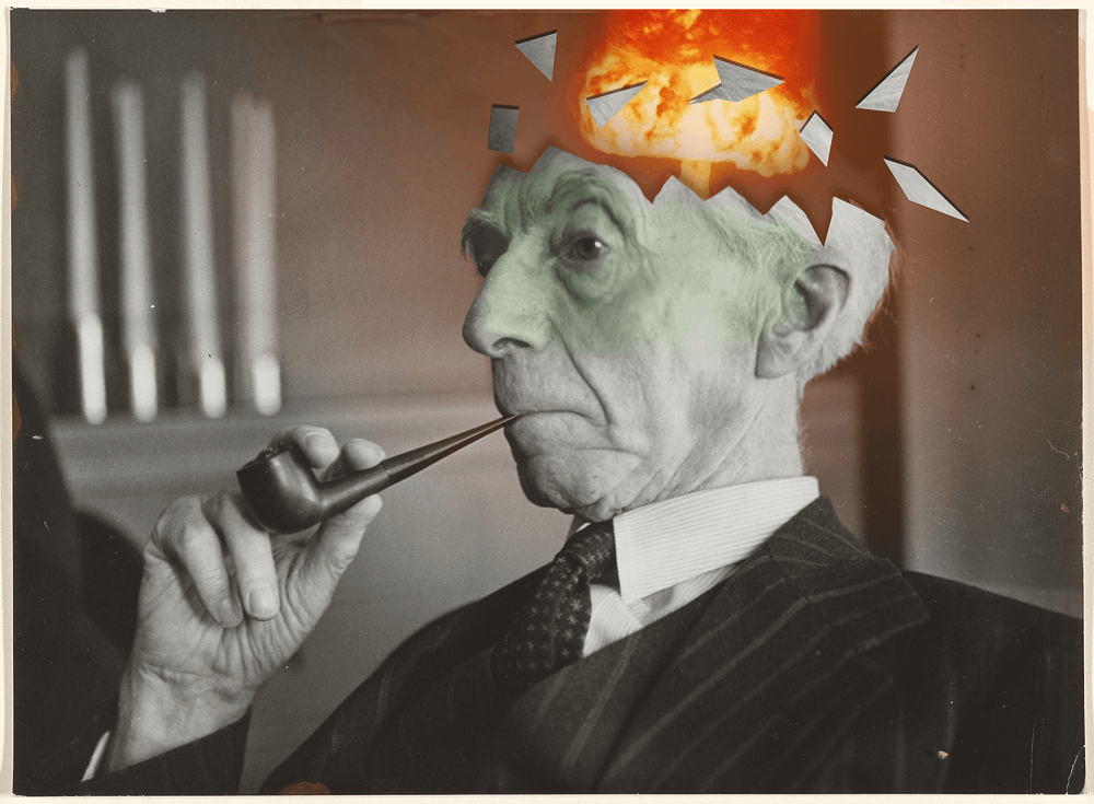 A rare photograph of Bertrand Russell having a worrying insight