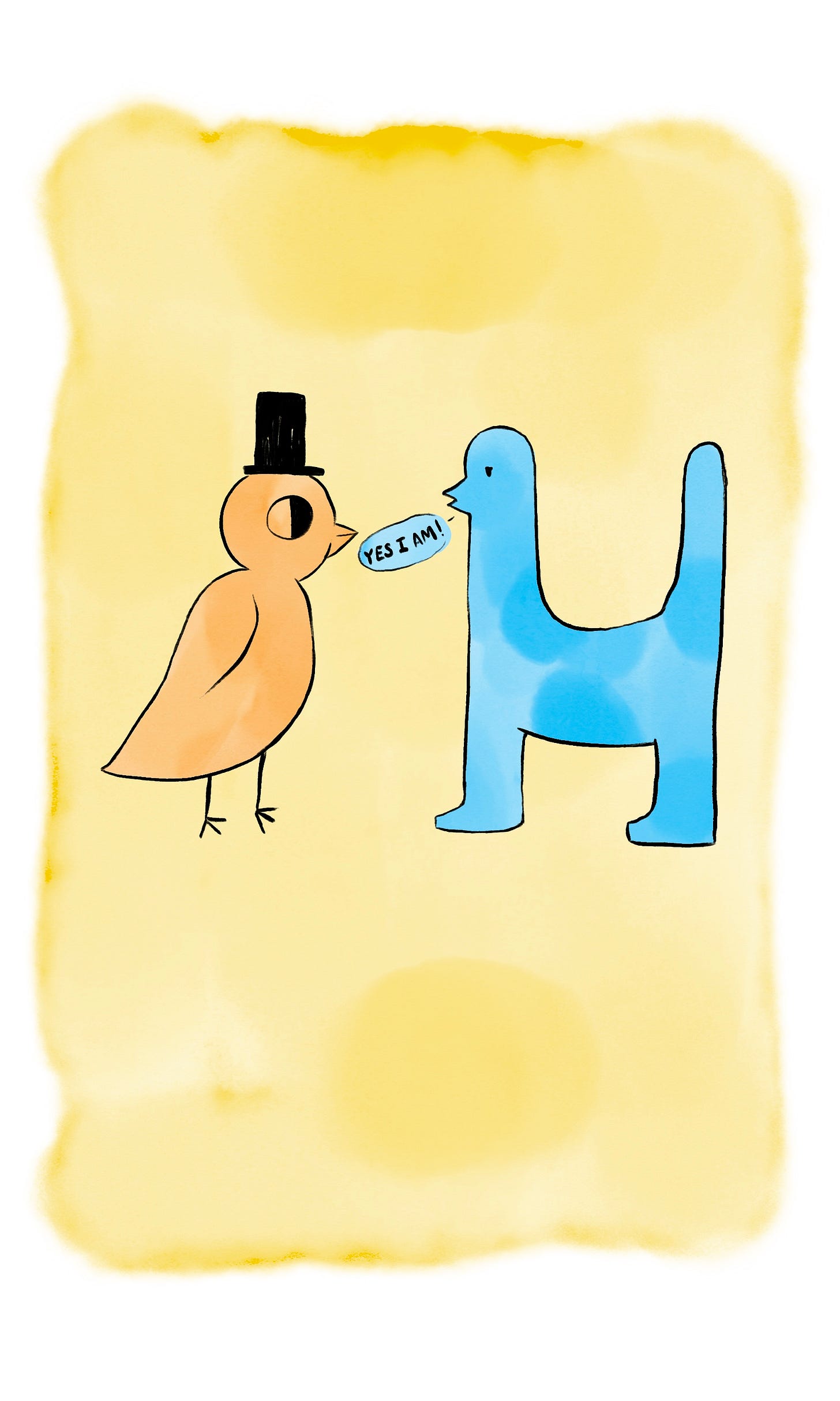 Moongranatum, a digital watercolor comic about birds. Panel 4 text reads: Yes, I am! Moongranatum, a digital watercolor comic about birds. Panel 4 text reads: Yes, I am!