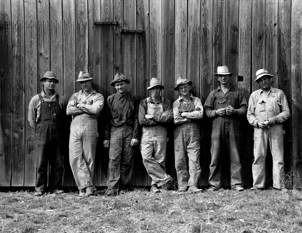 Dorothea Lange: Farmers who have bought machinery cooperatively, West Carlton, Yamhill County, Oregon, 1939 Dorothea Lange: Farmers who have bought machinery cooperatively, West Carlton, Yamhill County, Oregon, 1939