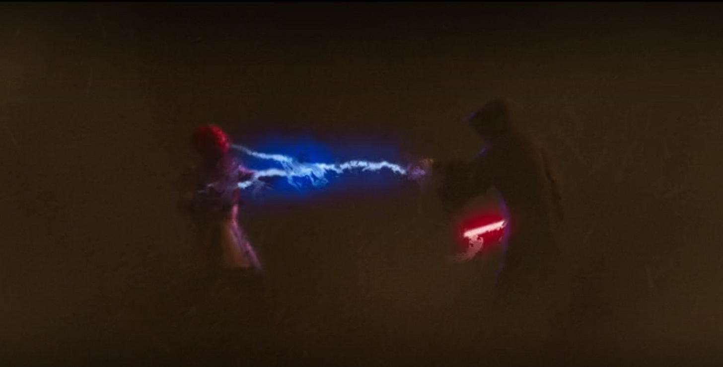 Sidious zapping young Maul with Force lightning