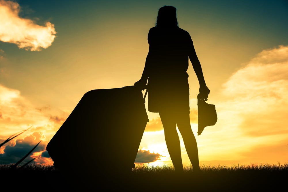 Women journey in nature silhouette