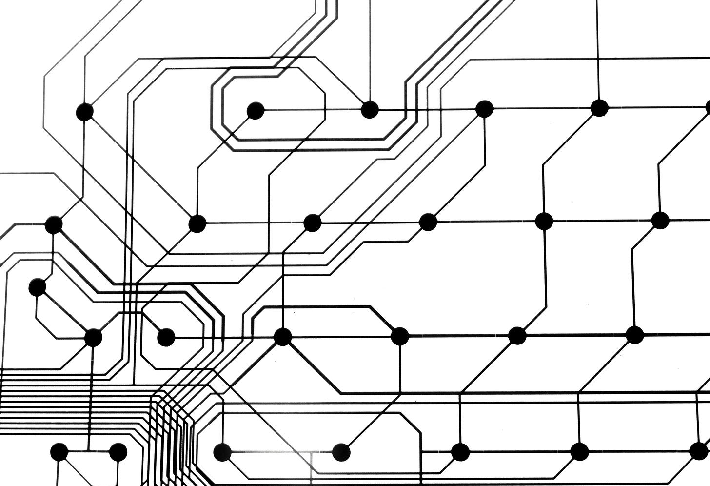 Minimal circuit-style lines symbolizing interconnected business systems.
