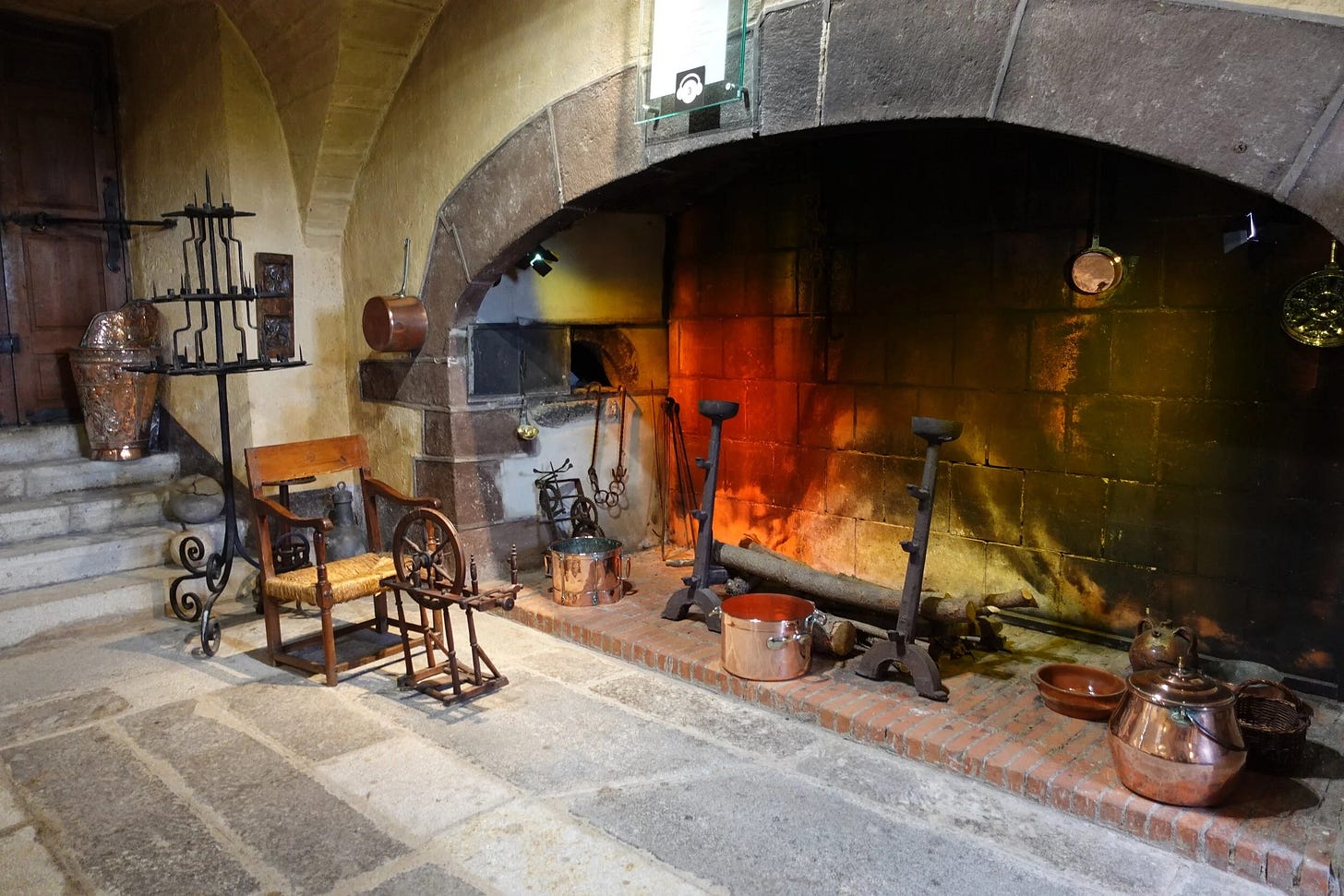  The dining room and kitchen of Chateau Chavaniac, Auvergne, France 